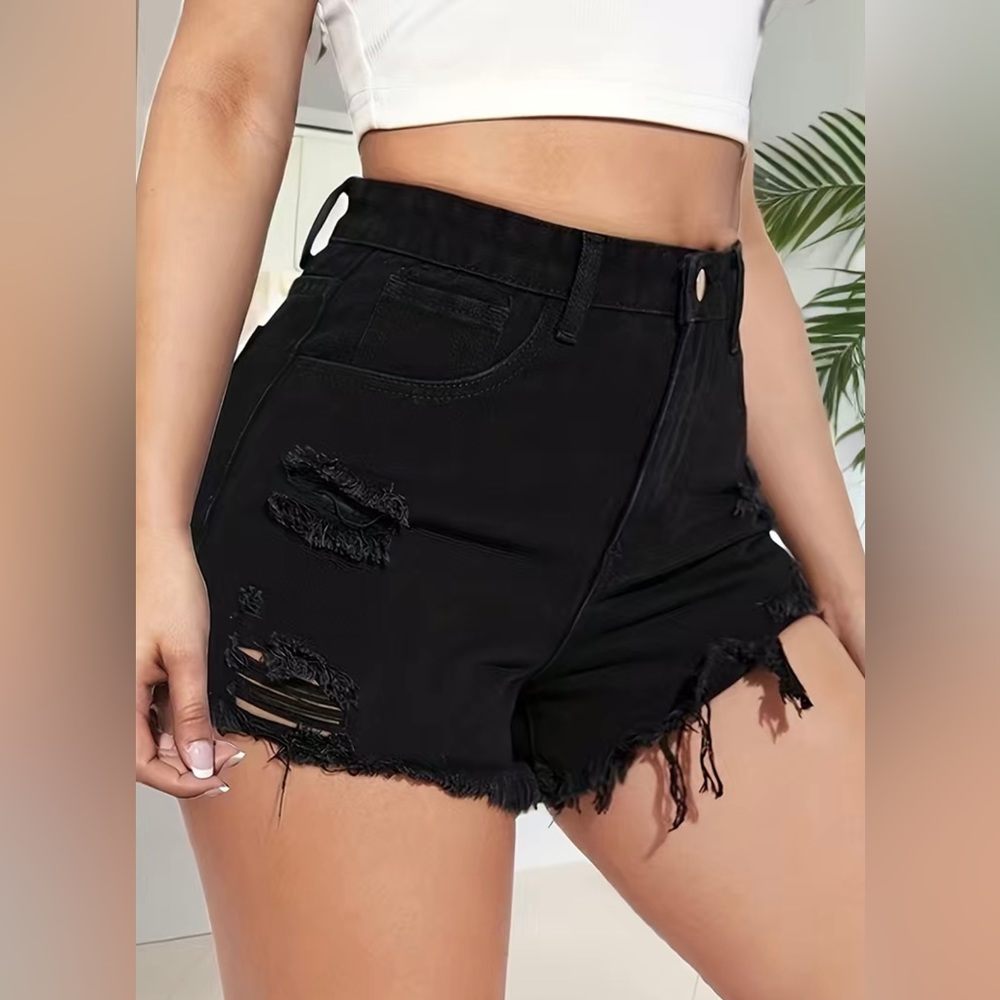 Black jean shorts-high waisted-distressed
